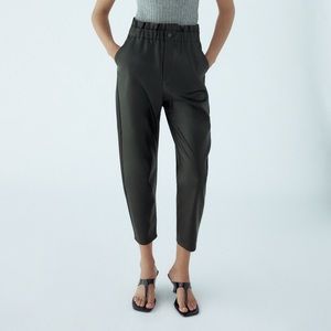 Zara Faux Leather Baggy Pants Black